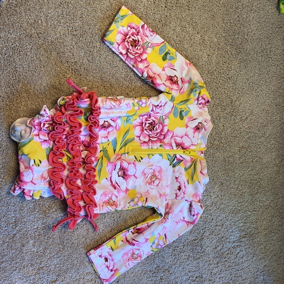 0/3 posh, peanut, pink and yellow peony,  rash guard swimsuit - Picture 2 of 2